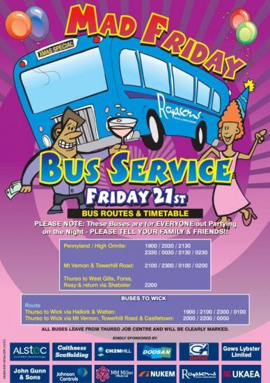 Photograph of 'MAD FRIDAY' BUS SERVICE SPONSORED BY LOCAL COMPANIES